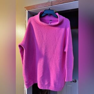 Free People Vibrant Pink Cowl Neck Ottoman Sweater